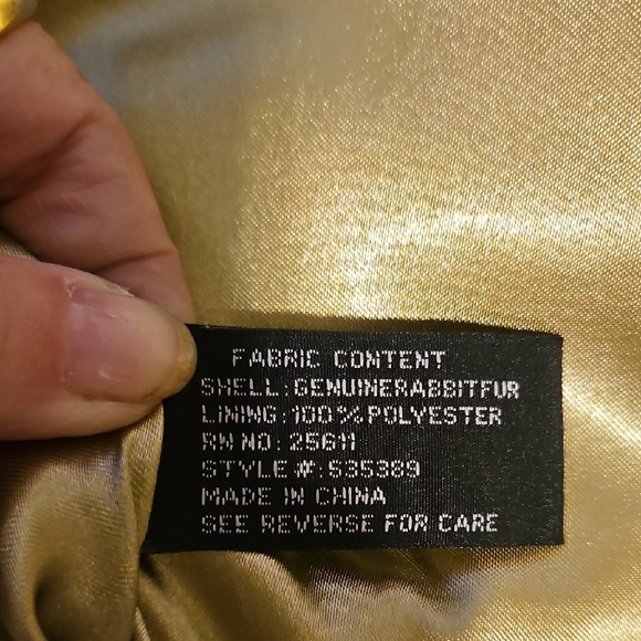 XOXO Women's Brown and Cream Patchwork Rabbit Fur And Leather Bomber Jacket - Picture 9 of 10